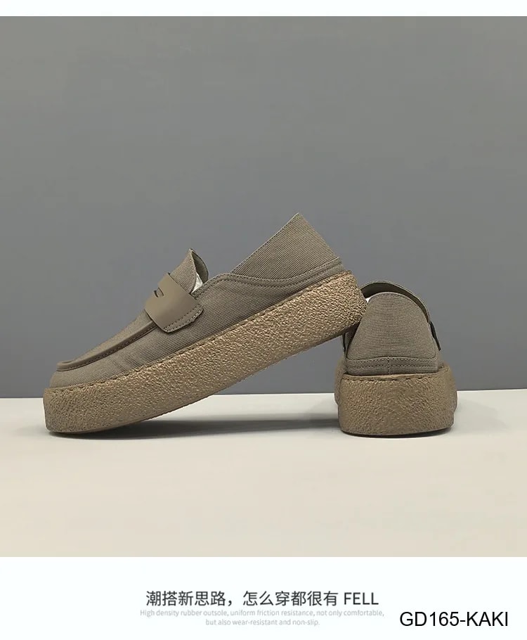 GD165 - Giày Nam Mũi Tròn Đế Bệt Phong Cách Thời Trang Kaki Đen - ảnh 9