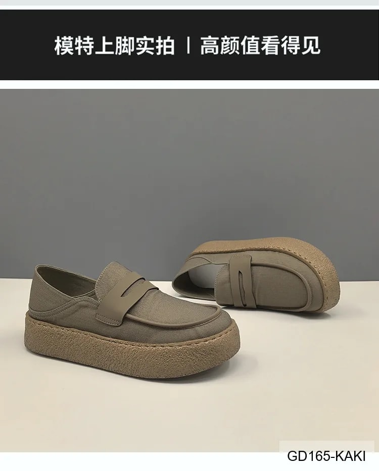 GD165 - Giày Nam Mũi Tròn Đế Bệt Phong Cách Thời Trang Kaki Đen - ảnh 6