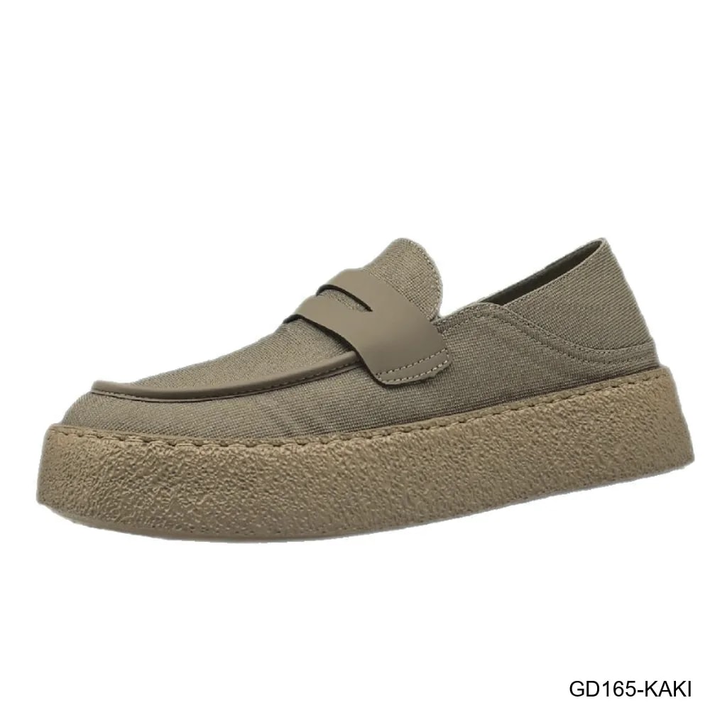 GD165 - Giày Nam Mũi Tròn Đế Bệt Phong Cách Thời Trang Kaki Đen - ảnh 5