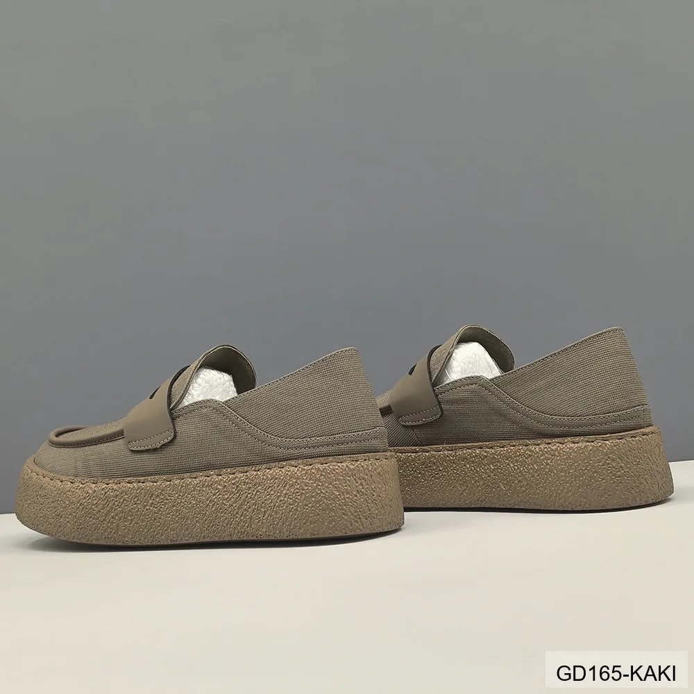 GD165 - Giày Nam Mũi Tròn Đế Bệt Phong Cách Thời Trang Kaki Đen - ảnh 4