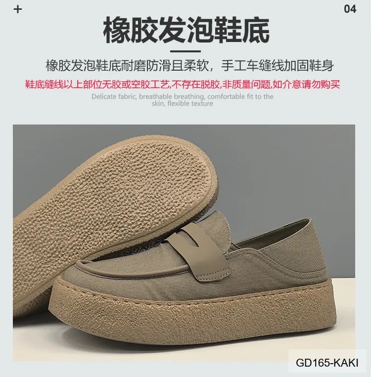 GD165 - Giày Nam Mũi Tròn Đế Bệt Phong Cách Thời Trang Kaki Đen - ảnh 16