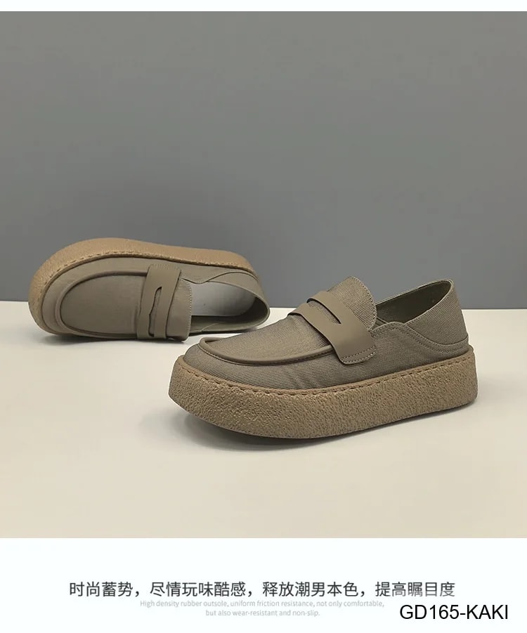 GD165 - Giày Nam Mũi Tròn Đế Bệt Phong Cách Thời Trang Kaki Đen - ảnh 10
