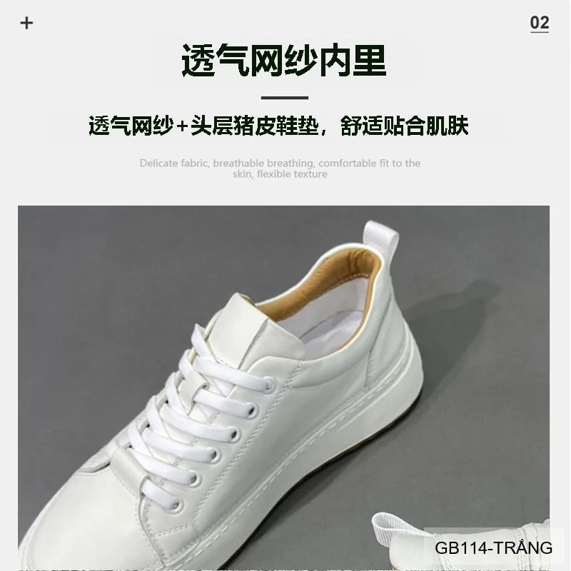 GB114 - Giày thể thao nam da thật đế trắng phong cách thời trang, phối đồ dễ dàng - ảnh 8