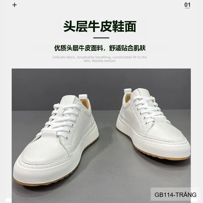 GB114 - Giày thể thao nam da thật đế trắng phong cách thời trang, phối đồ dễ dàng - ảnh 5