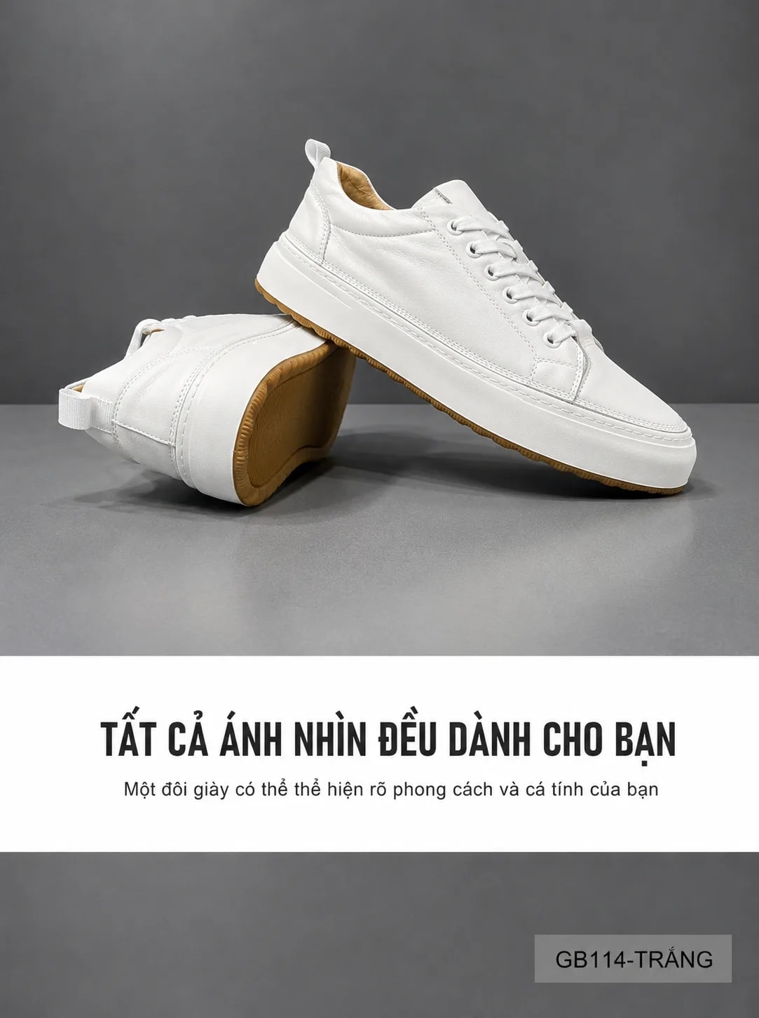 GB114 - Giày thể thao nam da thật đế trắng phong cách thời trang, phối đồ dễ dàng - ảnh 9