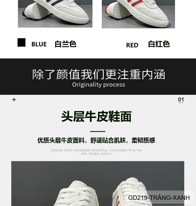 GD219 - Giày thể thao nam cổ thấp da thật trắng phối màu xanh đỏ thời trang - ảnh 12