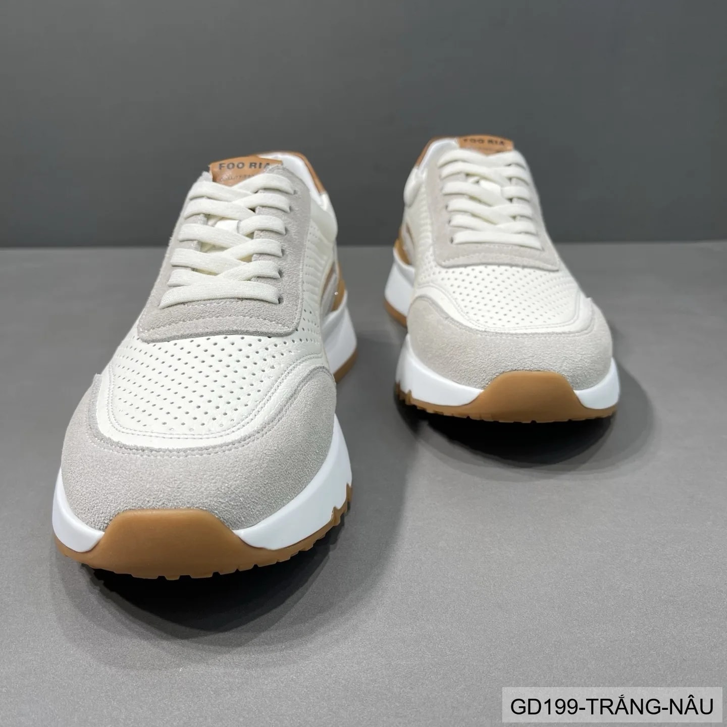 GD199 - Giày thể thao nam casual da thật đục lỗ thoáng khí, phối màu trắng nâu, mẫu mới 2026 - ảnh 4