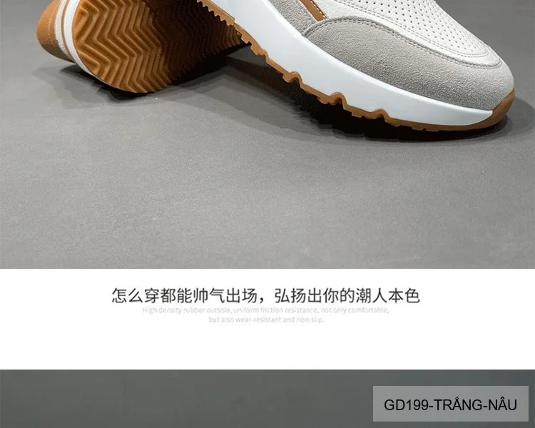 GD199 - Giày thể thao nam casual da thật đục lỗ thoáng khí, phối màu trắng nâu, mẫu mới 2026 - ảnh 9