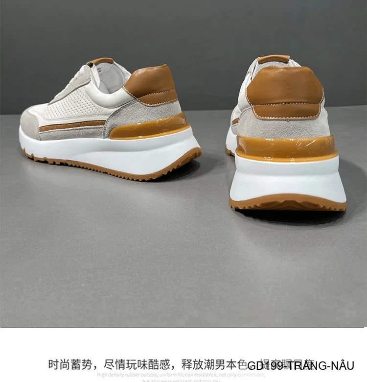 GD199 - Giày thể thao nam casual da thật đục lỗ thoáng khí, phối màu trắng nâu, mẫu mới 2026 - ảnh 10