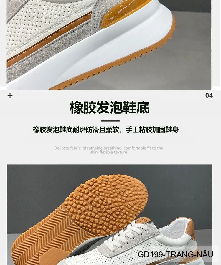 GD199 - Giày thể thao nam casual da thật đục lỗ thoáng khí, phối màu trắng nâu, mẫu mới 2026 - ảnh 17