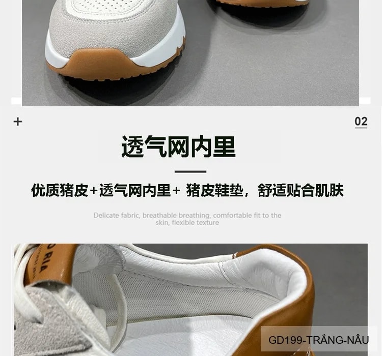 GD199 - Giày thể thao nam casual da thật đục lỗ thoáng khí, phối màu trắng nâu, mẫu mới 2026 - ảnh 15