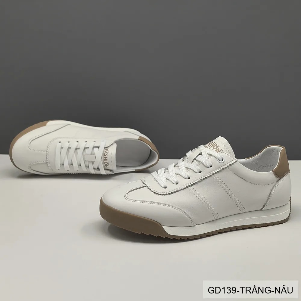 GD139 - Giày thể thao nam da thật phối màu trắng sang trọng, đế thấp êm chân - ảnh 4