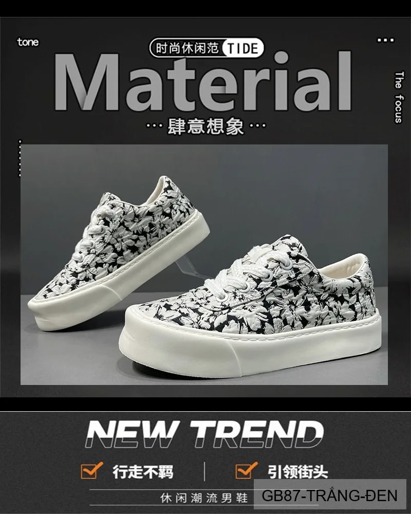 GB87 - Giày vải nam họa tiết hoa, thoáng khí, phong cách streetwear, đế bằng êm chân - ảnh 11