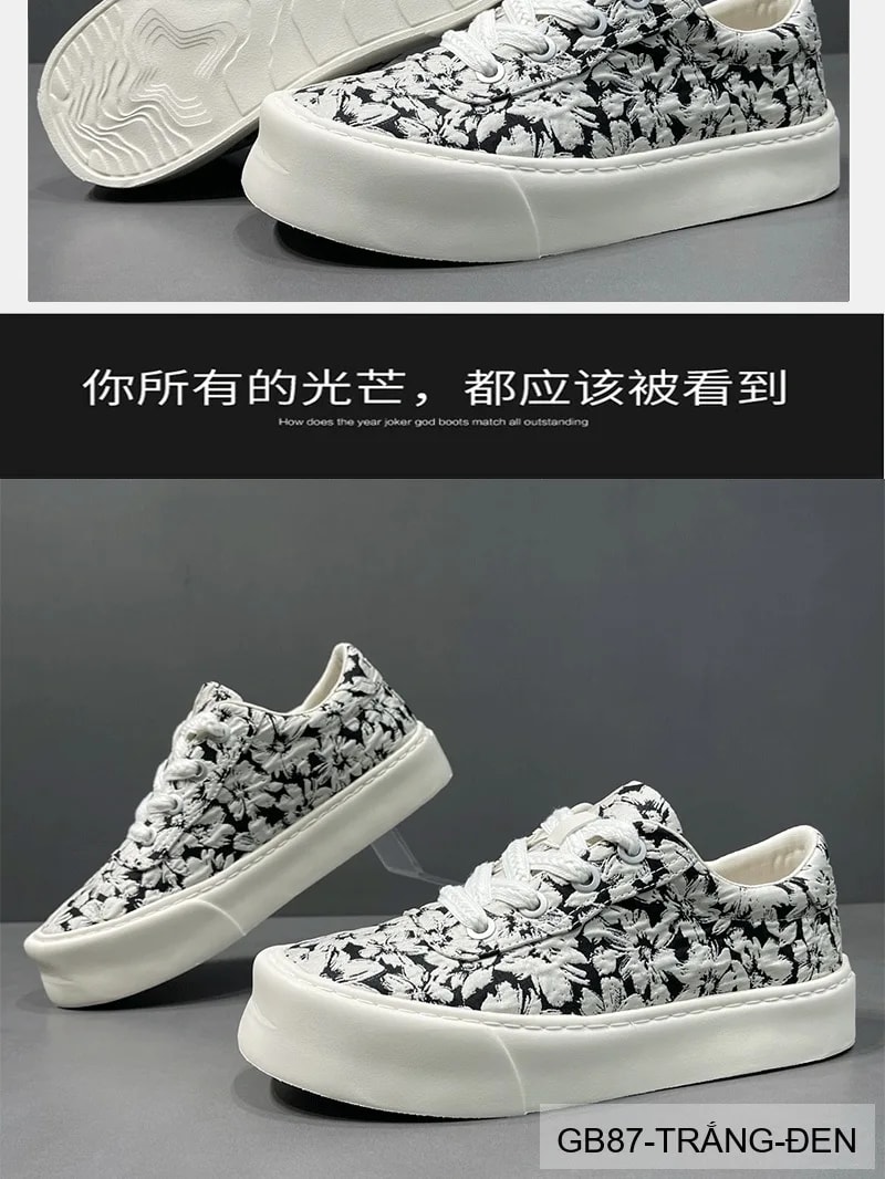 GB87 - Giày vải nam họa tiết hoa, thoáng khí, phong cách streetwear, đế bằng êm chân - ảnh 14