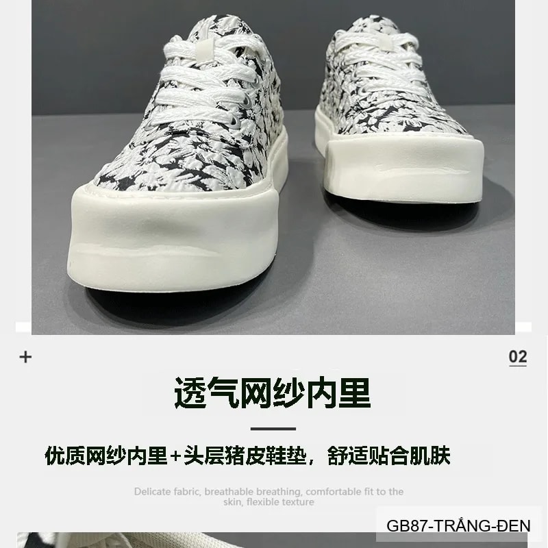 GB87 - Giày vải nam họa tiết hoa, thoáng khí, phong cách streetwear, đế bằng êm chân - ảnh 12