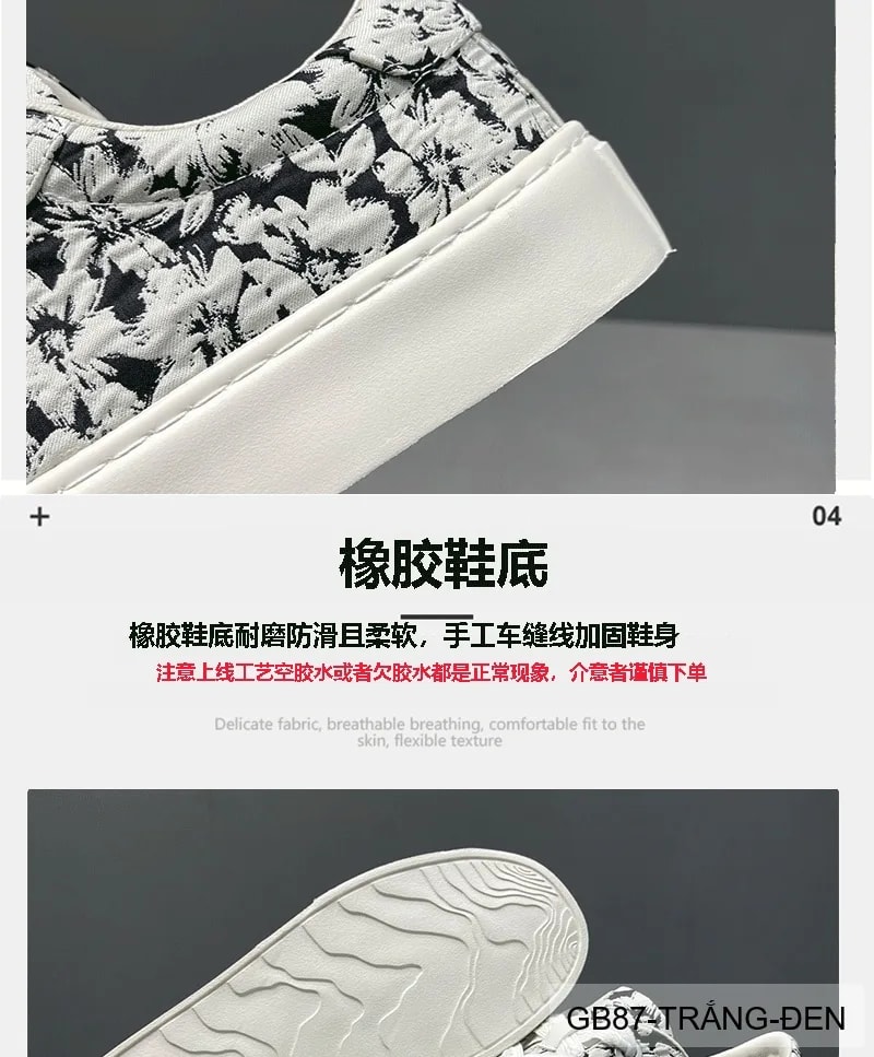 GB87 - Giày vải nam họa tiết hoa, thoáng khí, phong cách streetwear, đế bằng êm chân - ảnh 13