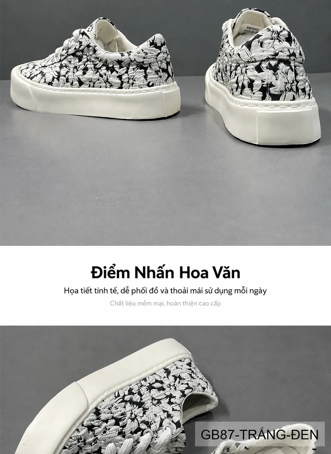 GB87 - Giày vải nam họa tiết hoa, thoáng khí, phong cách streetwear, đế bằng êm chân - ảnh 9