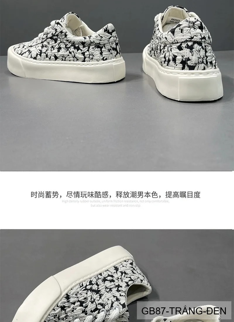 GB87 - Giày vải nam họa tiết hoa, thoáng khí, phong cách streetwear, đế bằng êm chân - ảnh 8