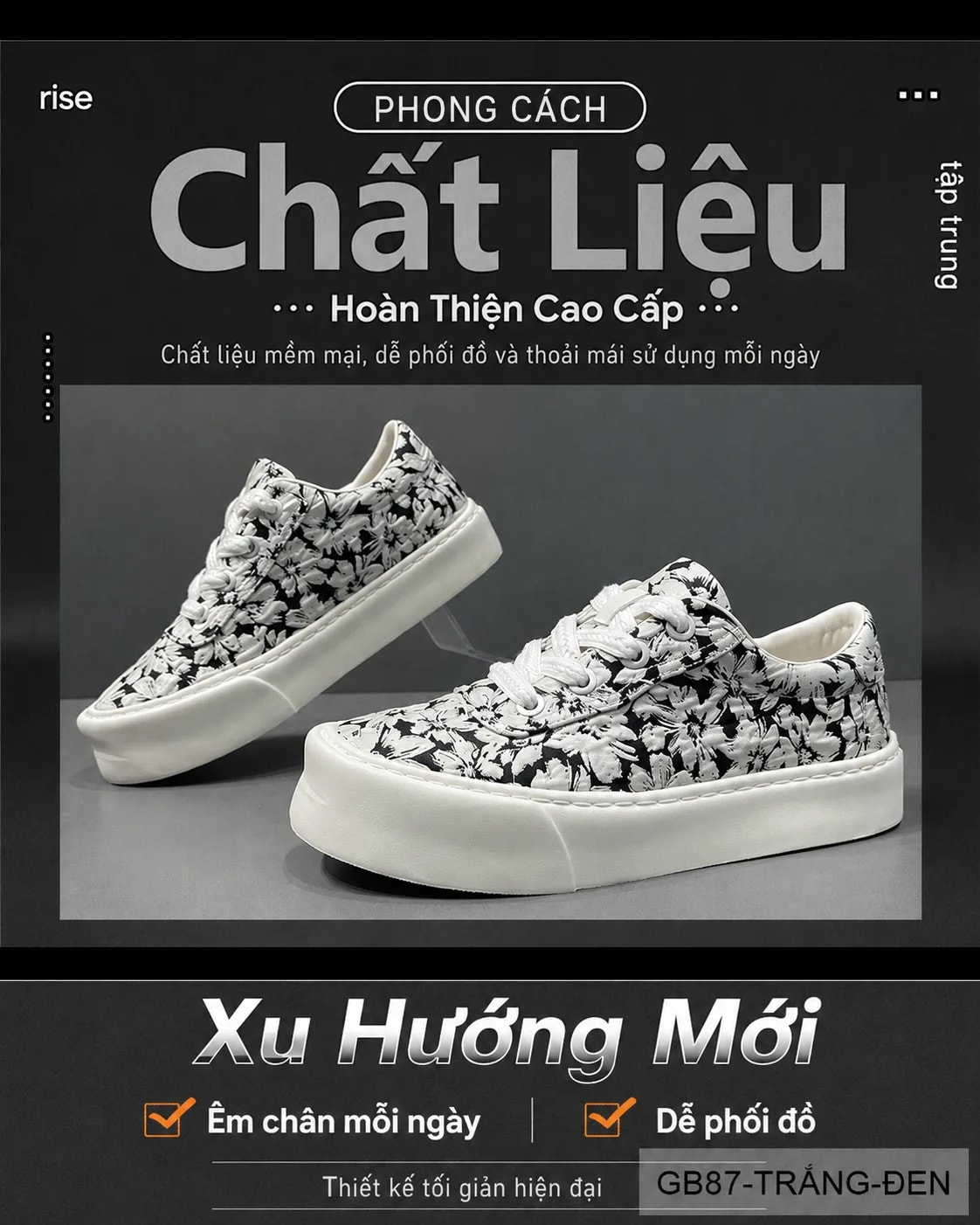 GB87 - Giày vải nam họa tiết hoa, thoáng khí, phong cách streetwear, đế bằng êm chân - ảnh 10