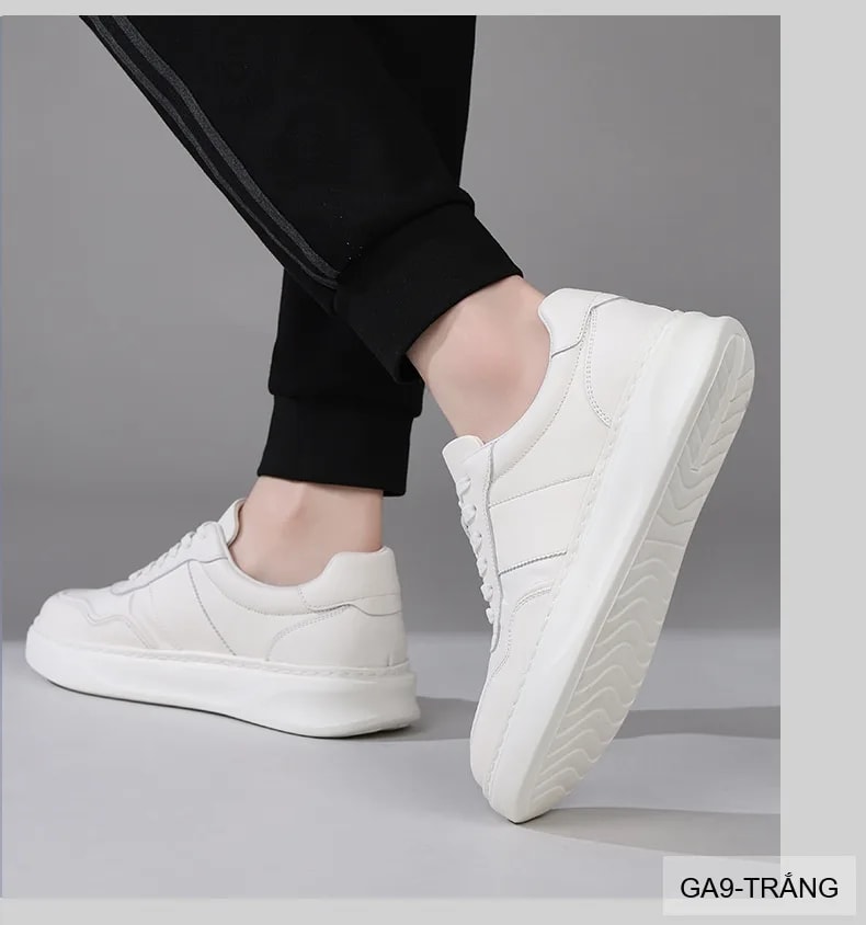 GA9 - Giày thể thao nam da bò cao cấp đế dày, kiểu dáng thời thượng 2026 - Trắng/Đen - ảnh 7