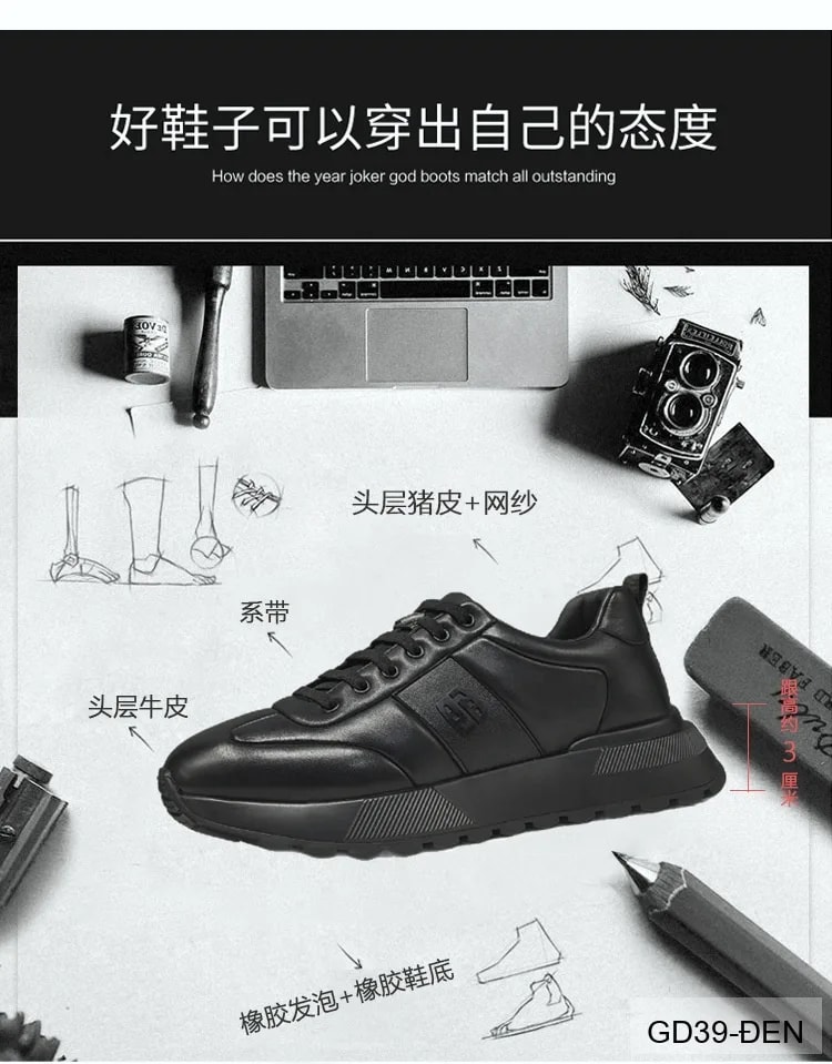 GD39 - Giày nam tăng chiều cao đế dày da bò màu đen phong cách Châu Âu - ảnh 19
