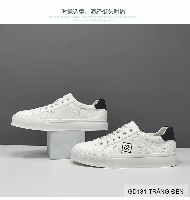 GD131 - Giày thể thao nam trắng da thật, kiểu dáng châu Âu, thoáng khí, đế cao su êm ái - ảnh 15