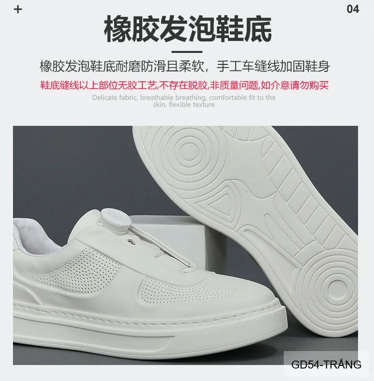 GD54 - Giày thể thao nam da thật thiết kế lười khóa xoay thời thượng trắng đen - ảnh 5