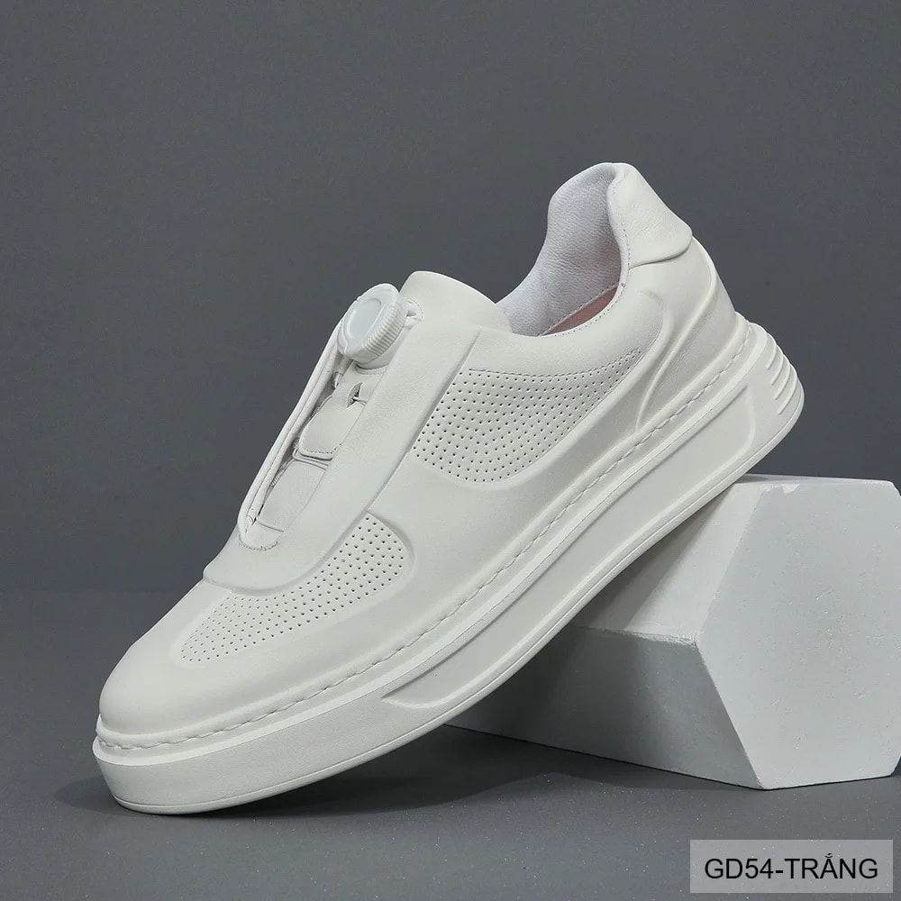 GD54 - Giày thể thao nam da thật thiết kế lười khóa xoay thời thượng trắng đen - ảnh 1