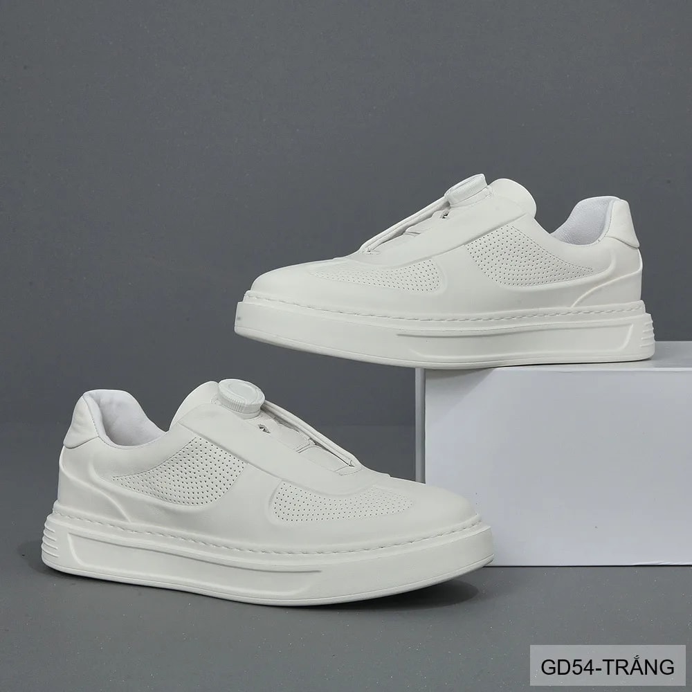 GD54 - Giày thể thao nam da thật thiết kế lười khóa xoay thời thượng trắng đen - ảnh 3