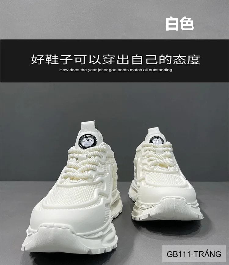 GB111 - Giày nam Black Warrior đế dày tăng chiều cao, màu trắng đen, kiểu thể thao casual thoáng khí - ảnh 5