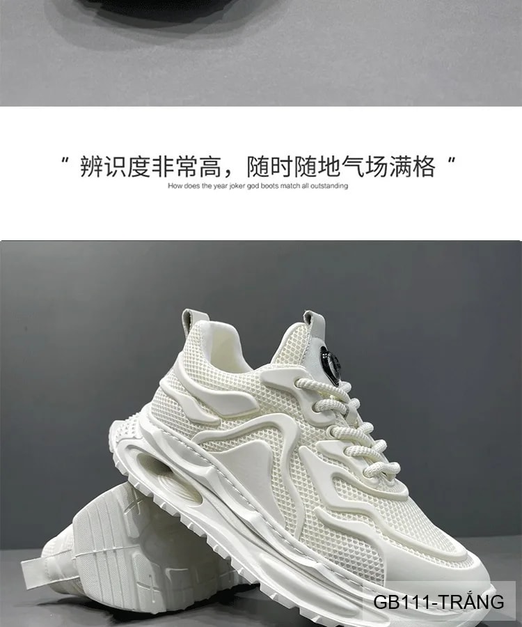 GB111 - Giày nam Black Warrior đế dày tăng chiều cao, màu trắng đen, kiểu thể thao casual thoáng khí - ảnh 6