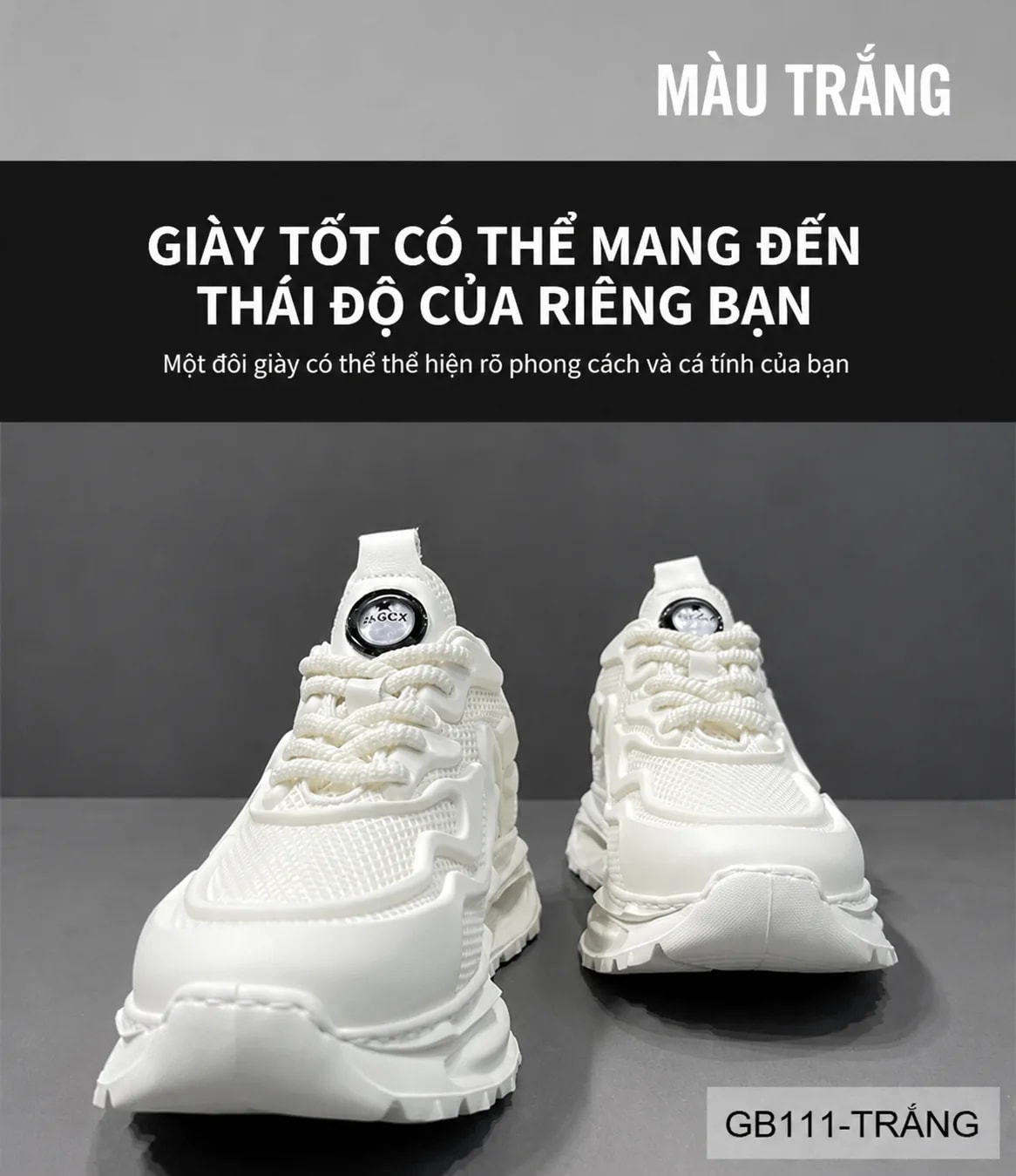 GB111 - Giày nam Black Warrior đế dày tăng chiều cao, màu trắng đen, kiểu thể thao casual thoáng khí - ảnh 5