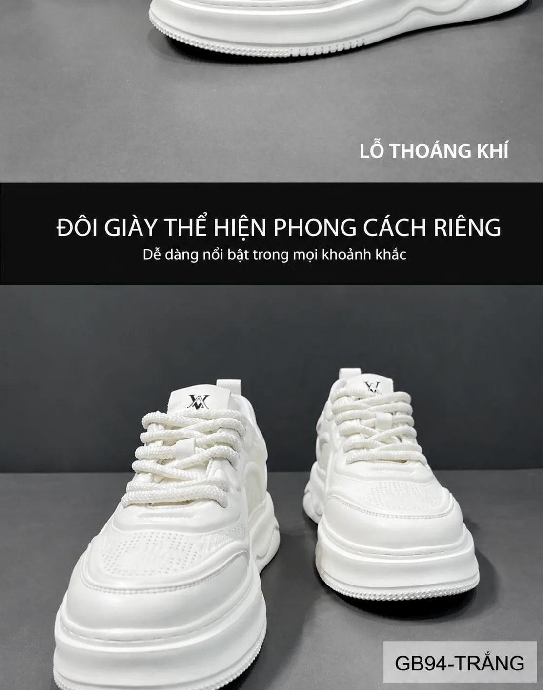 GB94 - Giày thể thao nam trắng đế dày, da thật thoáng khí, kiểu dáng retro thời thượng - ảnh 9