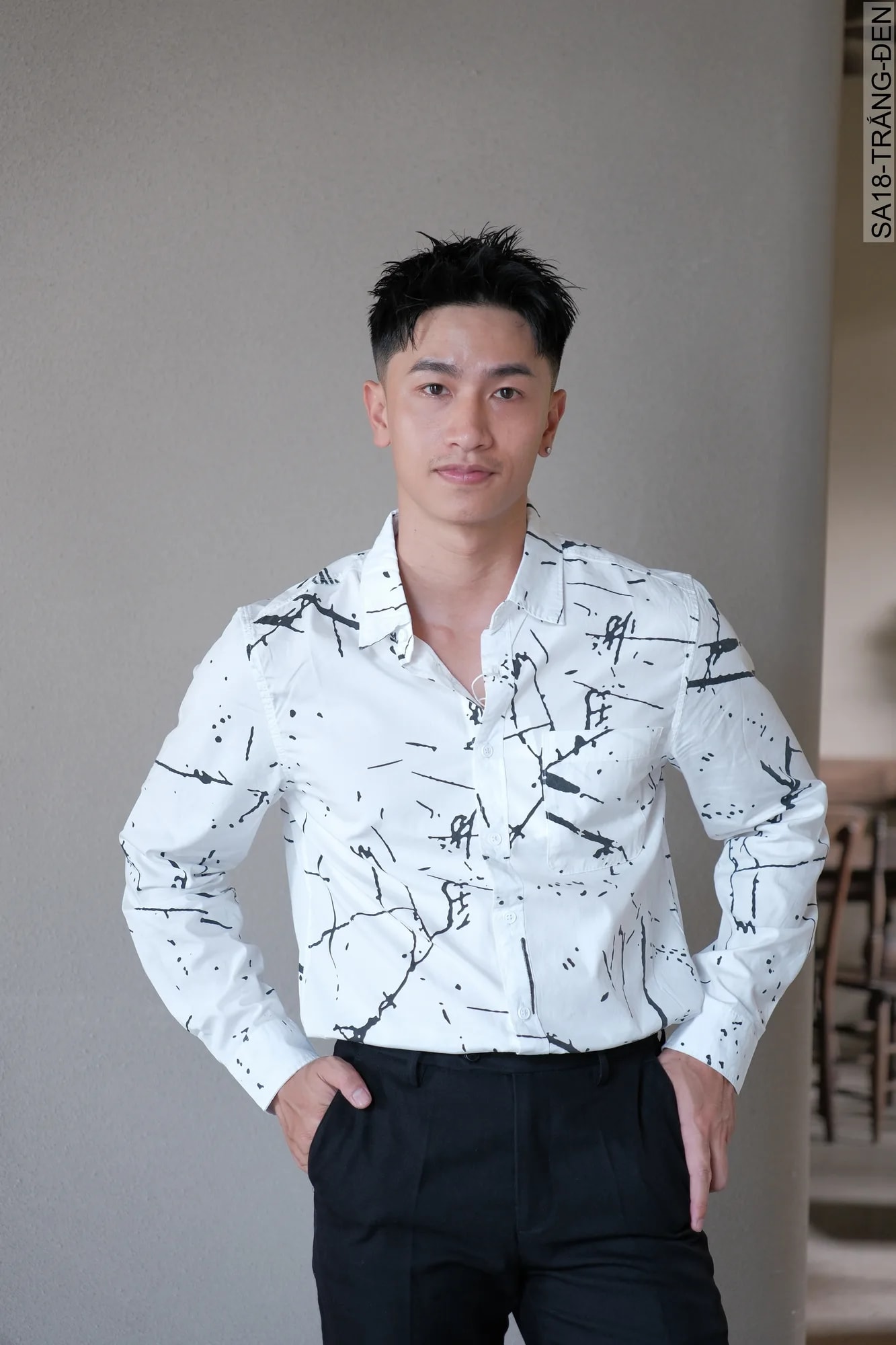 SA18 - Áo Sơ Mi Nam Tay Dài Phong Cách Nhật Bản In Hình Nghệ Thuật Dáng Rộng - ảnh 3