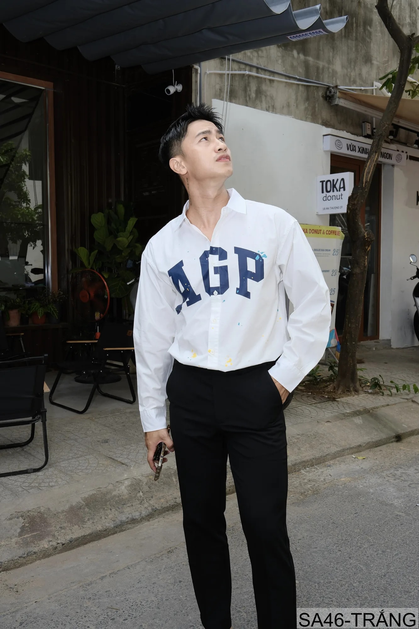 SA46 - Áo sơ mi nam dài tay in chữ AGGP phong cách streetwear, dáng rộng, chất cotton thoải mái - ảnh 2