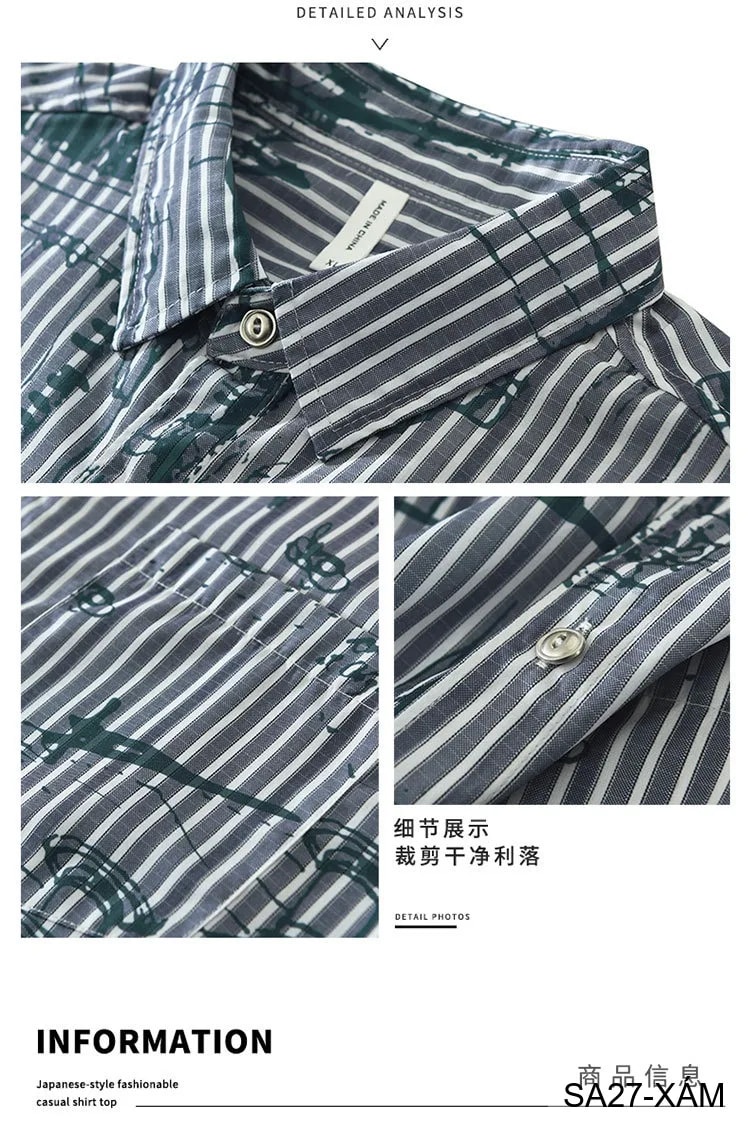 SA27 - Áo sơ mi nam ngắn tay họa tiết sọc và vẽ tay phong cách streetwear, chất liệu polyester mềm mại, form rộng thoải mái - ảnh 8
