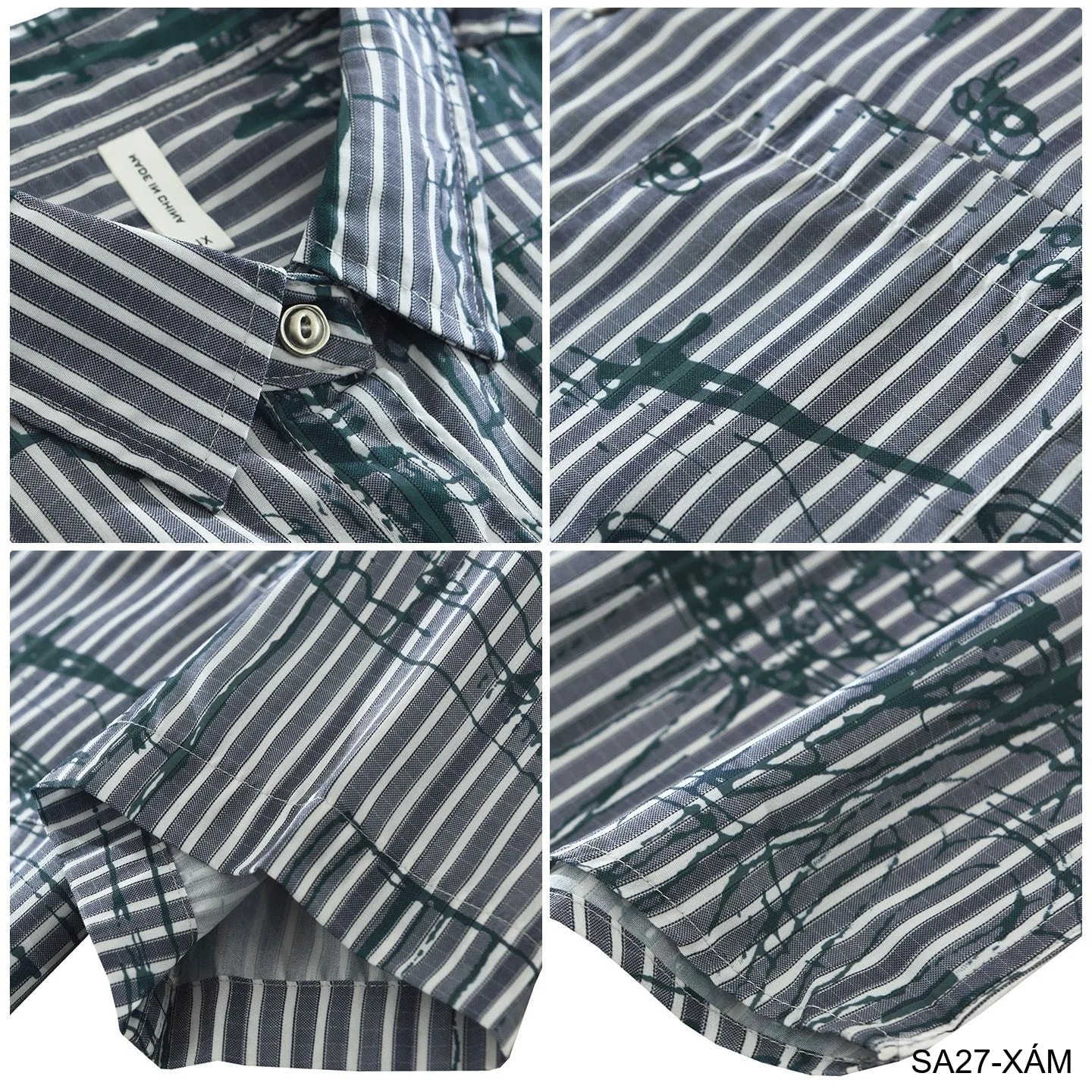 SA27 - Áo sơ mi nam ngắn tay họa tiết sọc và vẽ tay phong cách streetwear, chất liệu polyester mềm mại, form rộng thoải mái - ảnh 6
