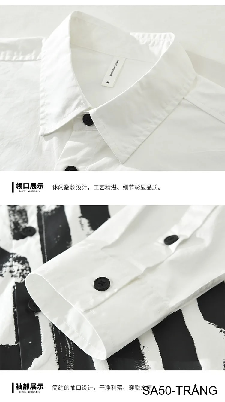 SA50 - Áo Sơ Mi Nam Dài Tay In Chữ Phong Cách Nhật Bản, Chất Cotton Mềm Mại, Phù Hợp Mặc Hàng Ngày - ảnh 5