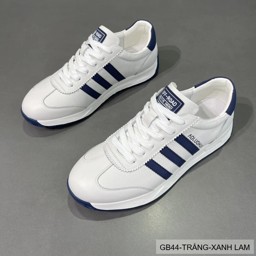 GB44 - Giày Thể Thao Nam Phong Cách Retro Da Bò Trắng Kẻ Sọc Xanh Lam Nâu - ảnh 3
