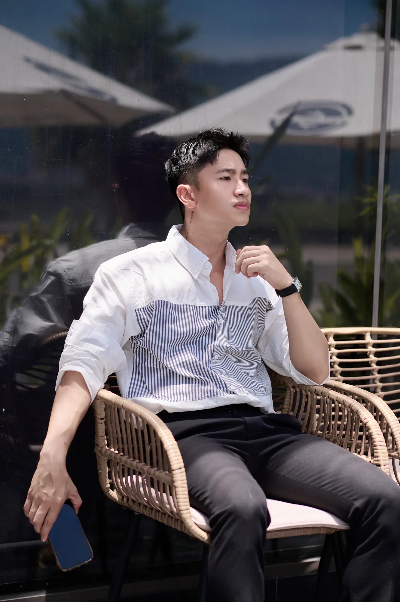 SA12 - Áo Sơ Mi Nam Tay Dài Thiết Kế Độc Đáo Phong Cách Trẻ Trung, Chất Cotton Mềm Mại, Màu Trắng & Kaki - ảnh 4