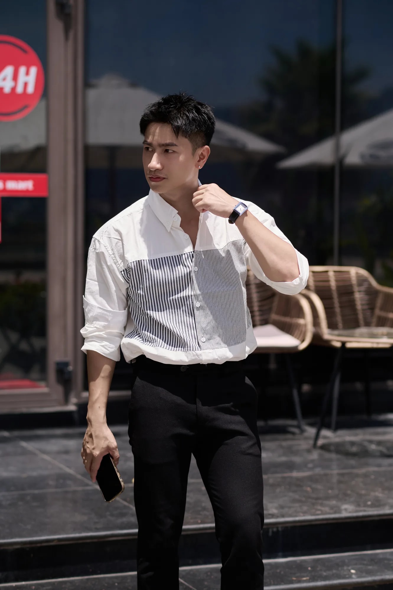 SA12 - Áo Sơ Mi Nam Tay Dài Thiết Kế Độc Đáo Phong Cách Trẻ Trung, Chất Cotton Mềm Mại, Màu Trắng & Kaki - ảnh 6