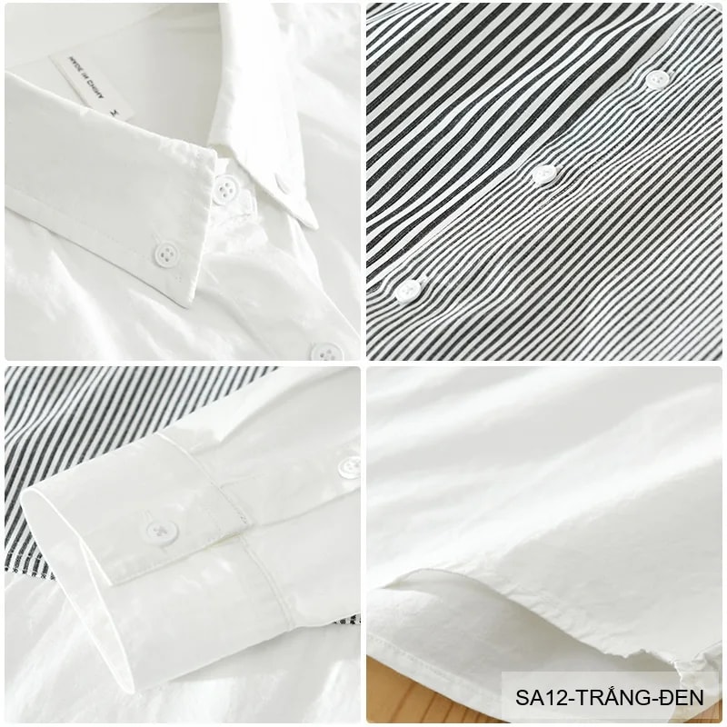 SA12 - Áo Sơ Mi Nam Tay Dài Thiết Kế Độc Đáo Phong Cách Trẻ Trung, Chất Cotton Mềm Mại, Màu Trắng & Kaki - ảnh 2