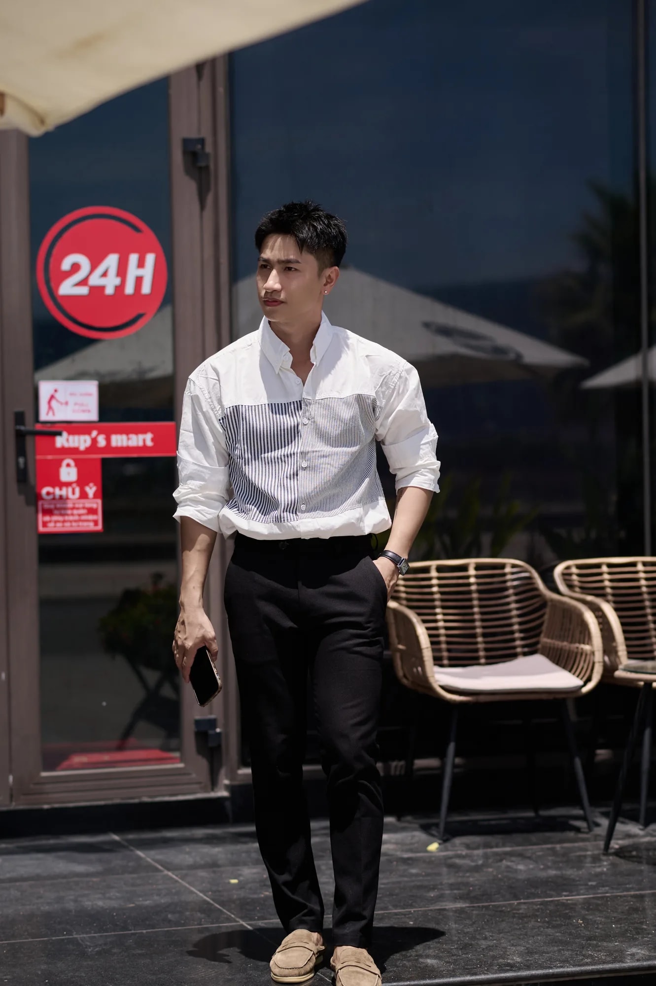 SA12 - Áo Sơ Mi Nam Tay Dài Thiết Kế Độc Đáo Phong Cách Trẻ Trung, Chất Cotton Mềm Mại, Màu Trắng & Kaki - ảnh 5