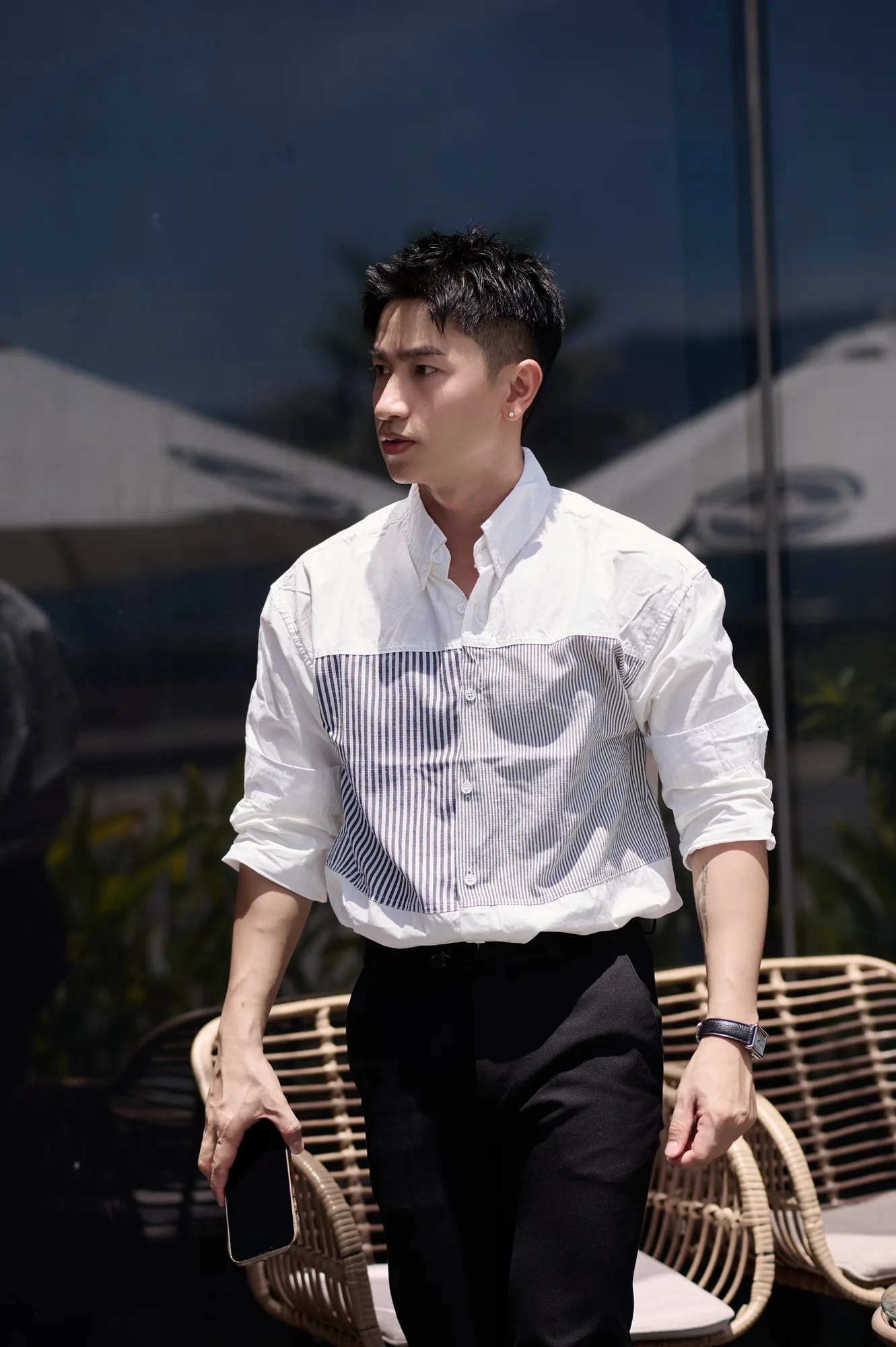 SA12 - Áo Sơ Mi Nam Tay Dài Thiết Kế Độc Đáo Phong Cách Trẻ Trung, Chất Cotton Mềm Mại, Màu Trắng & Kaki