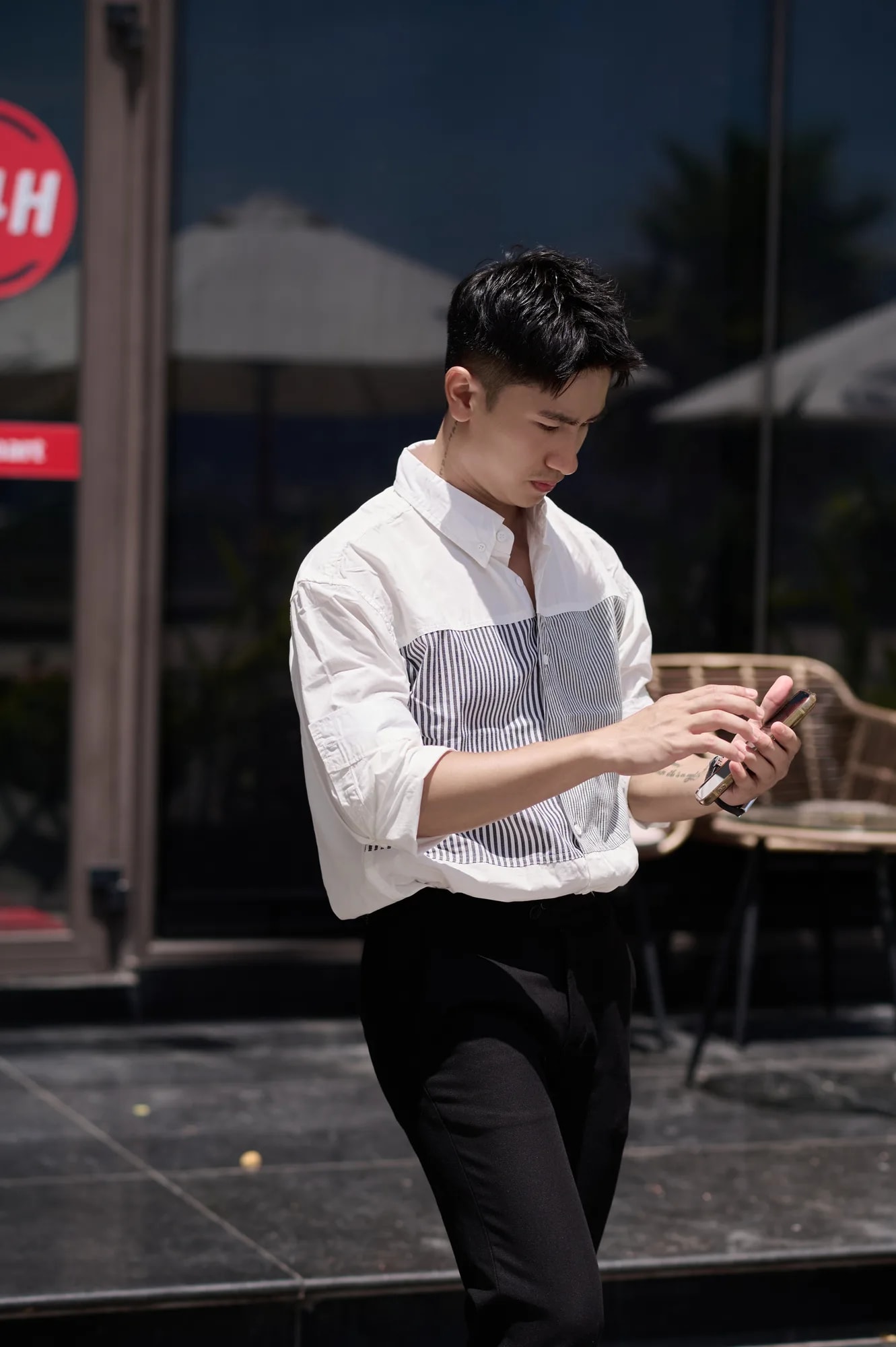 SA12 - Áo Sơ Mi Nam Tay Dài Thiết Kế Độc Đáo Phong Cách Trẻ Trung, Chất Cotton Mềm Mại, Màu Trắng & Kaki - ảnh 7
