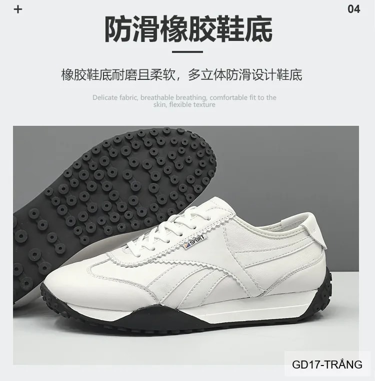 GD17 - Giày thể thao nam da thật phong cách Hàn Quốc mũi tròn gót thấp - ảnh 16