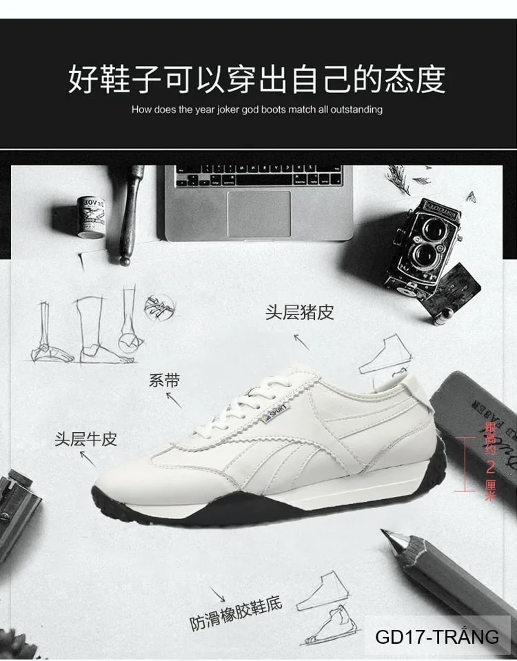 GD17 - Giày thể thao nam da thật phong cách Hàn Quốc mũi tròn gót thấp - ảnh 13