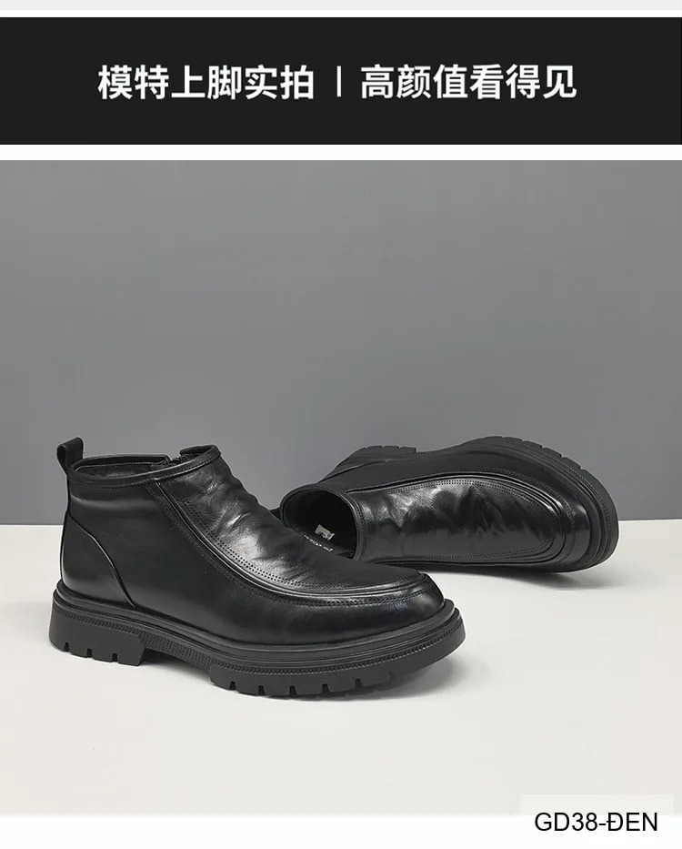 GD38 - Giày Martin nam cổ ngắn đế dày, chất liệu da bò, màu đen thời trang - ảnh 23