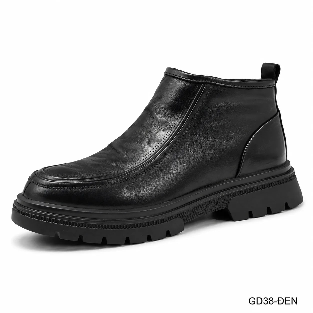 GD38 - Giày Martin nam cổ ngắn đế dày, chất liệu da bò, màu đen thời trang
