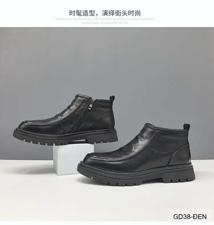 GD38 - Giày Martin nam cổ ngắn đế dày, chất liệu da bò, màu đen thời trang - ảnh 14